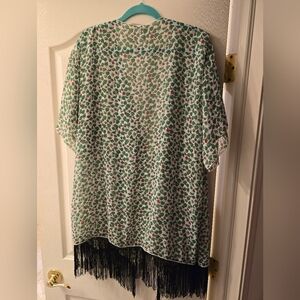 Green and Black Boxy Asymmetrical Blouse with Short Sleeves